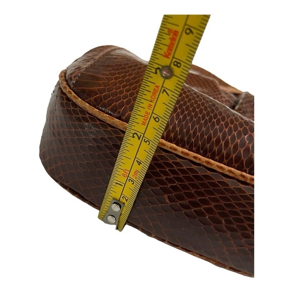 Brown Leather Clutch Snakeskin Shoulder Crossbody Strap Convertible Clutch 1980s - Picture 14 of 15